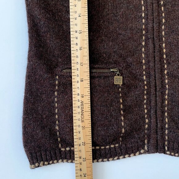 Vintage 90s Ivy Wool Zip Up Cardigan Sweater Brown Cottagecore Coastal Grandma - Picture 8 of 11